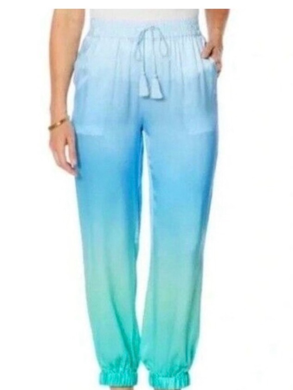 Badgley Mischka Ombre Blue-Green Silk Jogger Pants
